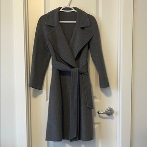 Charcoal Grey 80% Wool 20% Cashmere Wrap Coat M Double Face Belted Long Coat